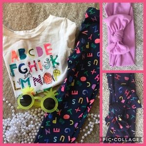 4pc set! ABC top, leggings, and 2 headbands!